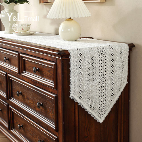 美式桌旗复古风长条桌布茶几电视柜斗柜盖布白色高级感装饰蕾丝布