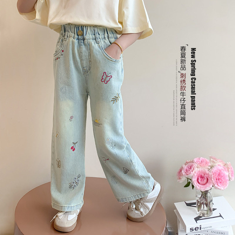 女童春季裤子刺绣牛仔裤春秋新款儿童春款休闲款小女孩百搭长裤潮,童装/婴儿装/亲子装,儿童牛仔裤,淘宝优惠券,粉丝福利购,淘宝优惠卷