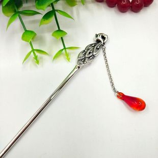 纯银发簪头簪子盘发实心孔雀流苏步摇复古风99足银发饰古典民族风