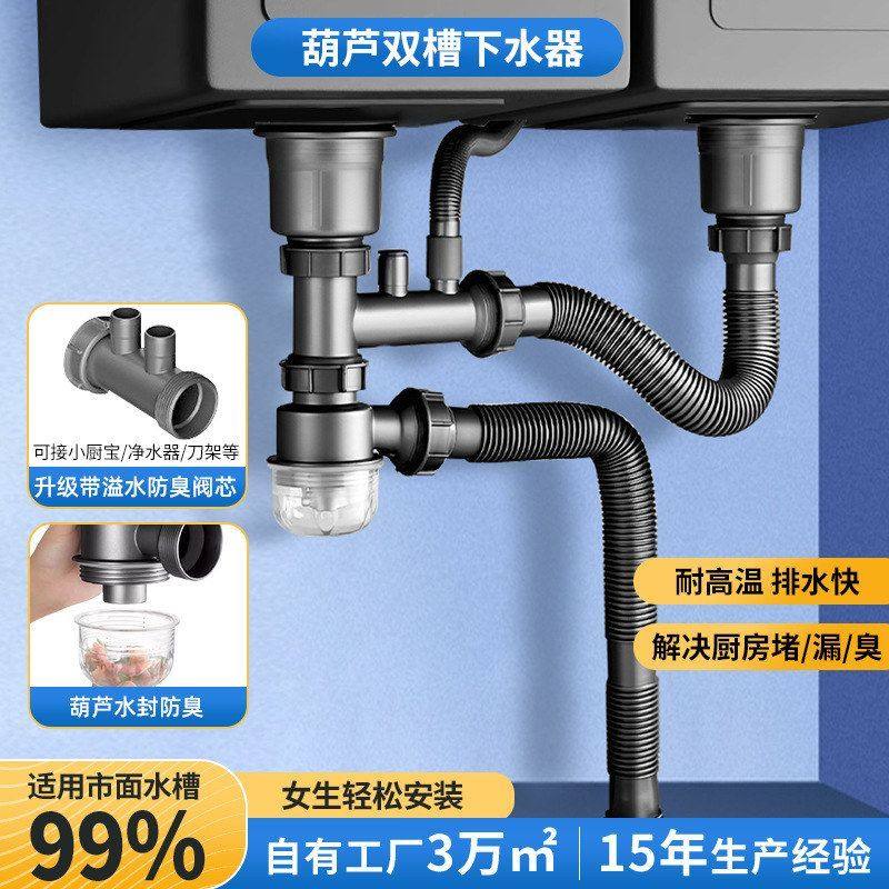 防臭不锈钢器下水排水管下水管洗菜漏斗水槽全套厨房盆提篮双槽件,家装主材,下水器,淘宝优惠券,粉丝福利购,淘宝优惠卷