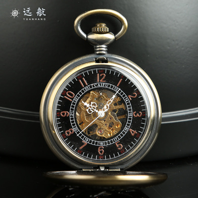 新款全自动品牌加厚时尚个性怀表复古翻盖机械表品质学生潮流男女