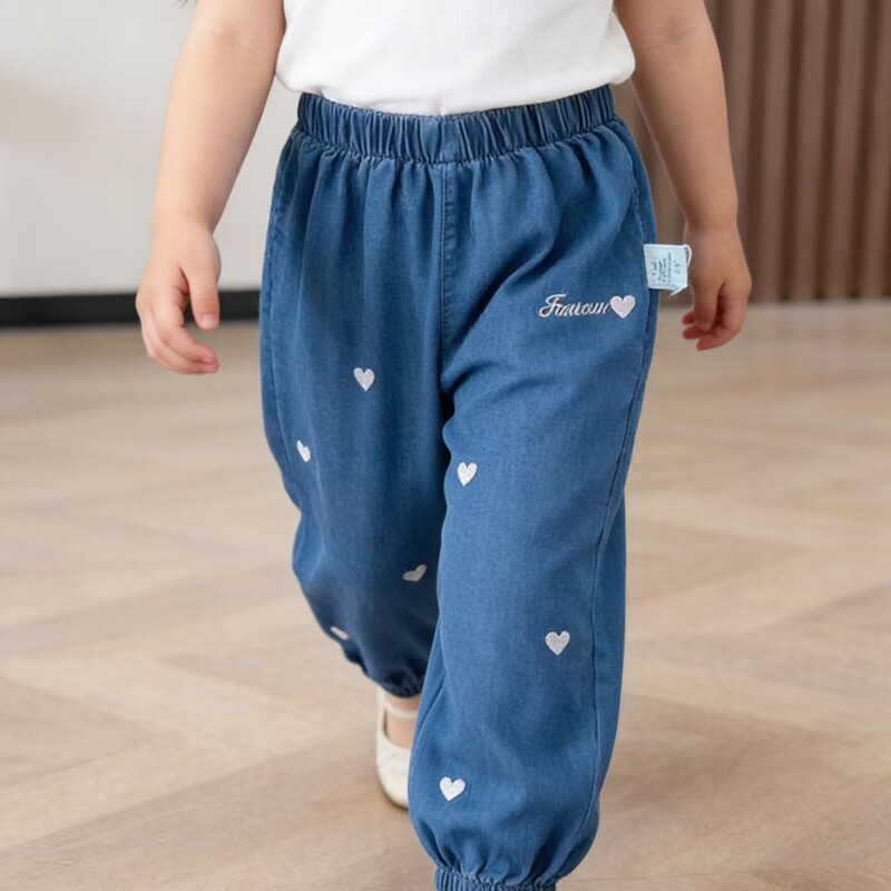 婴唯棉女童天丝牛仔裤夏季薄款90-130码轻薄柔软外出休闲百搭长裤