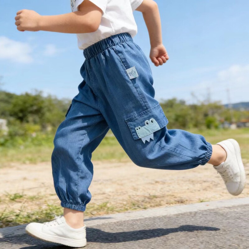 婴唯棉夏季天丝儿童牛仔裤男童薄款柔软透气中小童外出休闲百搭