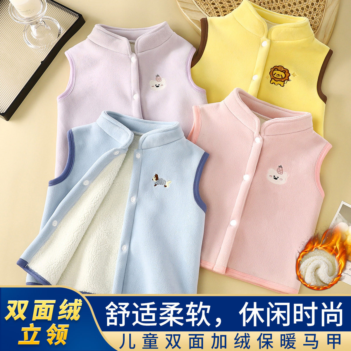 儿童马甲冬季新款男童外穿保暖a类内搭加绒加厚背心女童童装批发