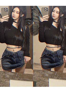 七酱2021年辣妹复古牛仔蓝短裙秋夏高腰显瘦包臀裤裙a字半身yyds