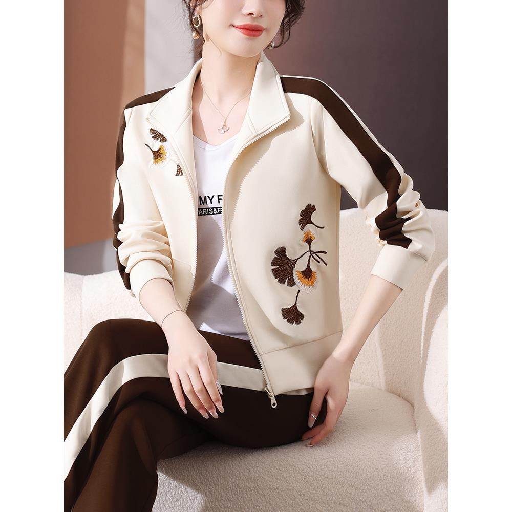 妈妈装休闲运动套装女秋季新款时尚洋气减龄小个子外套春秋运动服