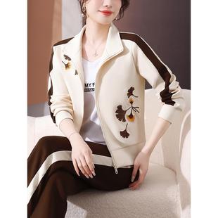 妈妈装休闲运动套装女秋季新款时尚洋气减龄小个子外套春秋运动服