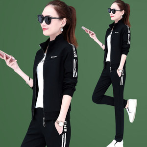 运动套装女春秋夏2021新款大码长袖卫衣三件套时尚大码跑步休闲服