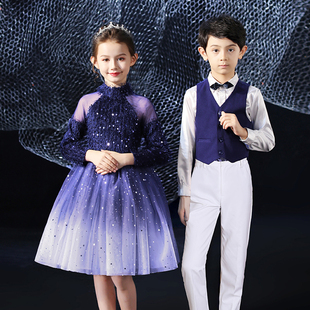 元旦儿童演出服合唱中小学生表演服女童朗诵幼儿园裙新款长袖冬季