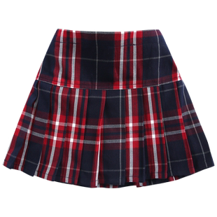 女童短裙春秋幼儿中小学生校服英伦风格子短裙百褶半身裙