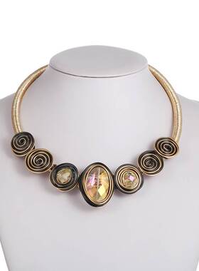 欧美简约中古小众项链玻璃水滴造型手工颈链短款项圈necklace