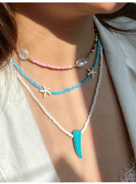 ins民族风米珠项链贝母彩颈链choker necklace women jewelry
