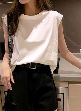 2026 women clothes夏季新款白色背心女宽松圆领无袖T恤学生上衣