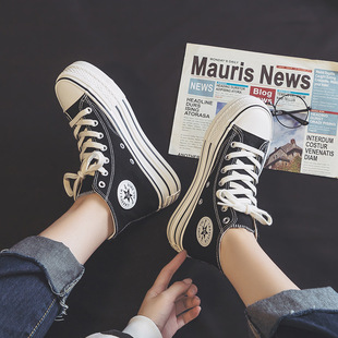 2026 shoes women高帮帆布鞋女新款厚底增高红色休闲百搭ins潮复