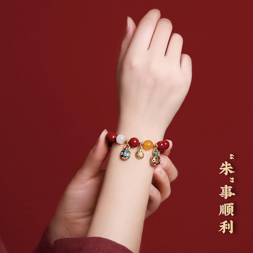 情侣朱砂民族风吞金兽转运珠手串