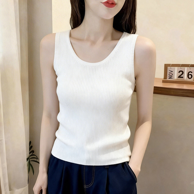 欧货白色吊带背心女内搭无袖螺纹内搭减龄显瘦西装上衣简约外穿夏