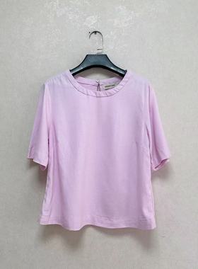 外贸出口欧美HERING Linho女粉色粘纤亚麻天丝混纺五分袖套头T恤
