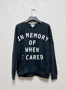 外贸出口美国BONGO女薄毛圈棉深灰色字母印花落肩蝙蝠袖休闲卫衣