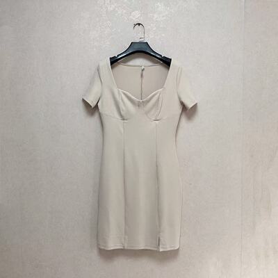 外贸出口俄罗斯befree女方领短袖螺纹修身包臀连衣裙气质短裙