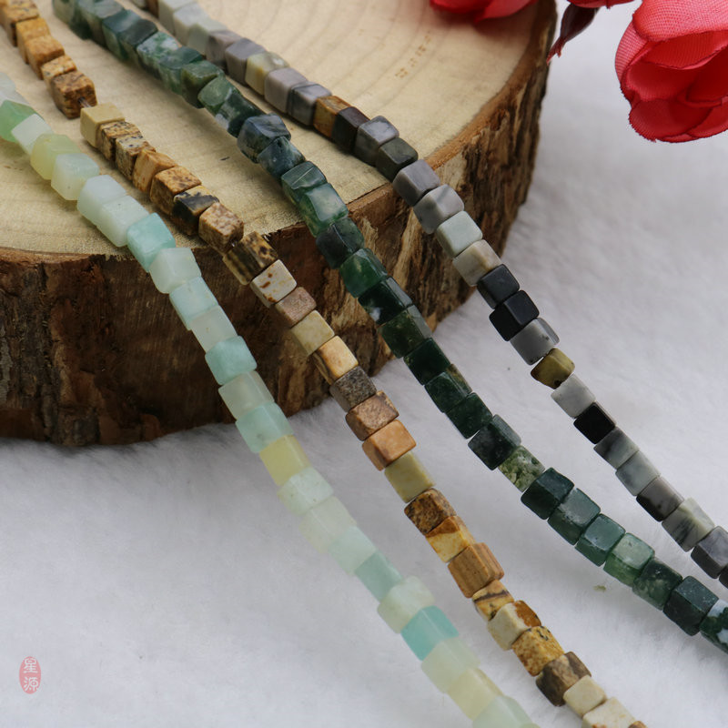 天然亚马逊地图石水草玛瑙图画石四方珠正方散珠 diy手串耳饰配件