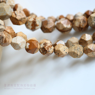 天然图画石切面珠 钻石星形切面散珠手串手链配珠diy古风发簪配件