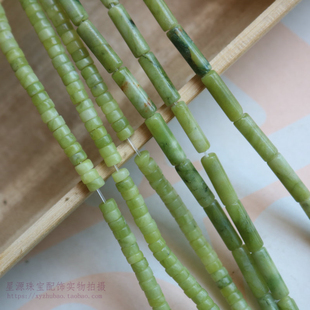 天然橄榄玉石4*13mm圆管珠长方珠抹茶色圆隔片珠 diy耳环饰品配件