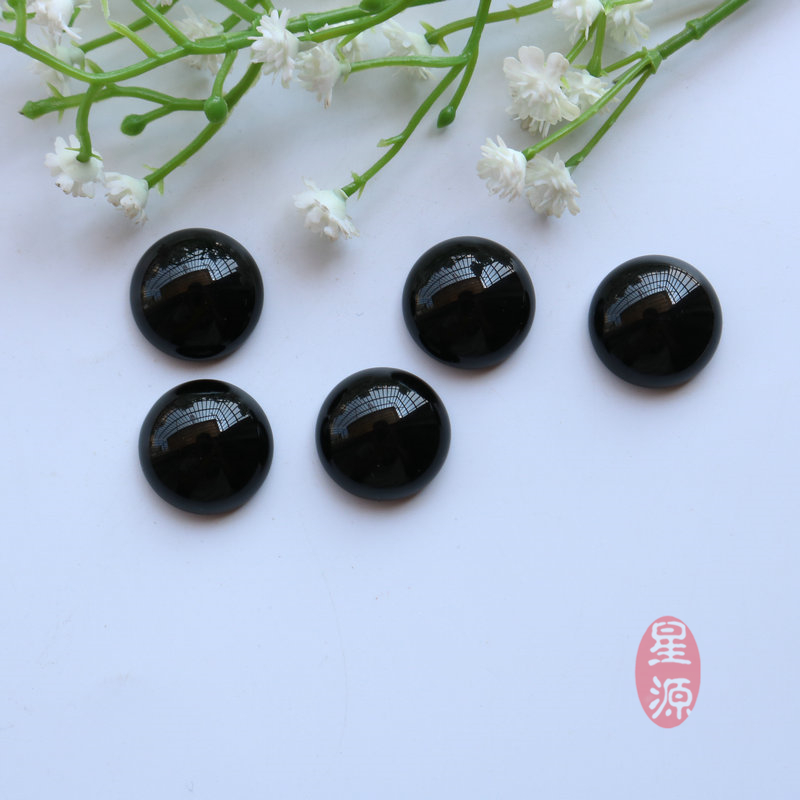 天然黑玛瑙圆形半边圆戒面 6-20mm 裸石贴片diy戒指吊坠饰品配件