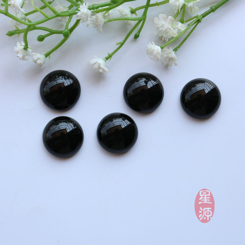 天然黑玛瑙圆形半边圆戒面 6-20mm 裸石贴片diy戒指吊坠饰品配件