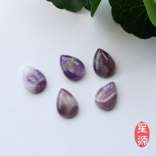 天然平底水滴形紫晶石戒面贴片裸石 diy戒指吊坠耳钉饰品配件材料