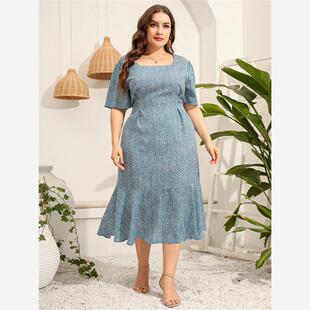 Fat size print dress Plus Casual Comfortab summer lady women