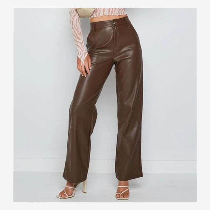 欧美时尚休闲PU阔腿皮裤长裤女 leather casual pants trousers