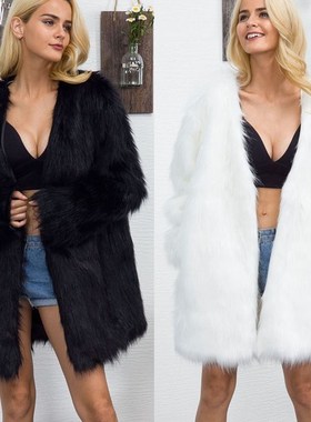Fashion V-neck faux fur coat female long fur coat秋冬新款