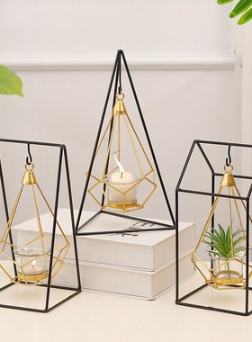 Gold geometric wrought iron candlestick home decoration