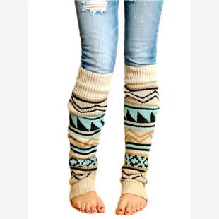 Women Boho Knitted Boot Gaiters Long Leg WarmerBeige