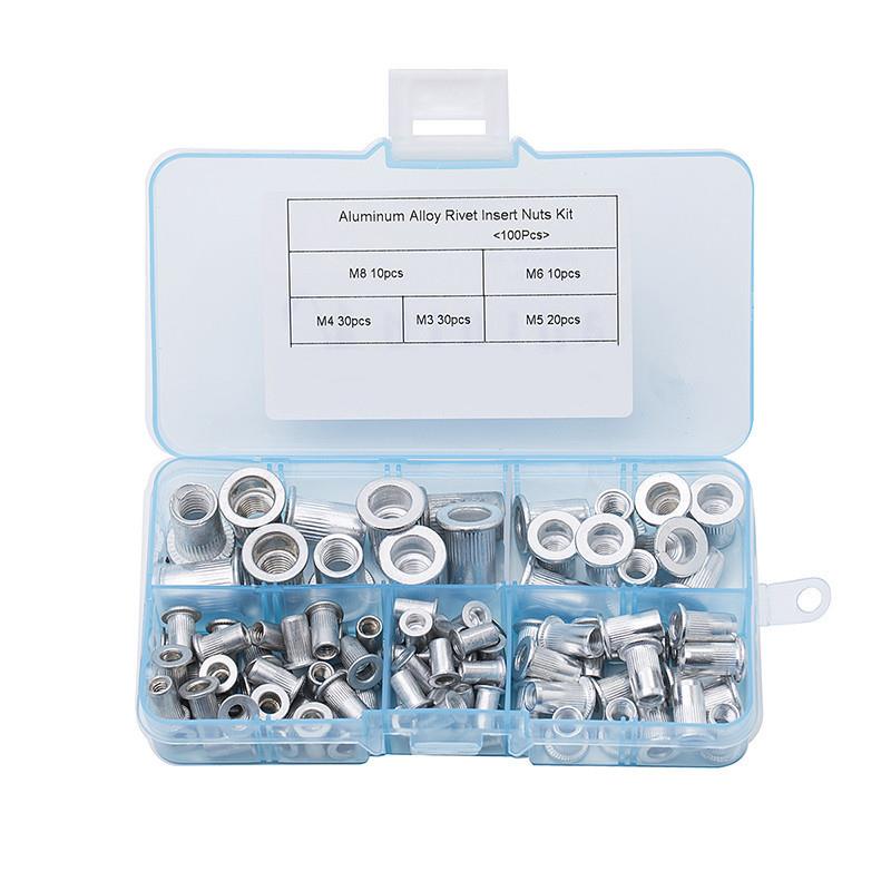 100PCS铝平头拉铆螺母竖纹铆钉螺母铝拉帽M3 M4 M5 M6 M8套装