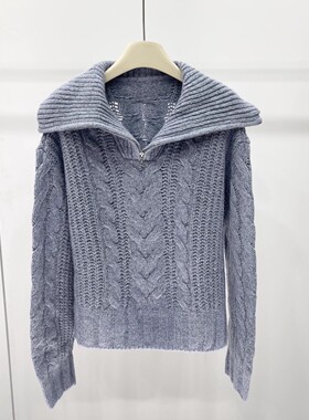 艾诺丝2025秋季新款时尚百搭气质显瘦翻领针织衫女毛衫AR804003