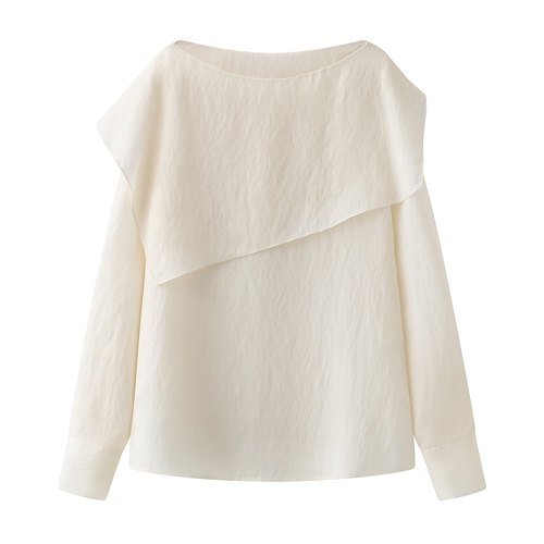 云艾诺丝春季荷叶边宽松女衬衫