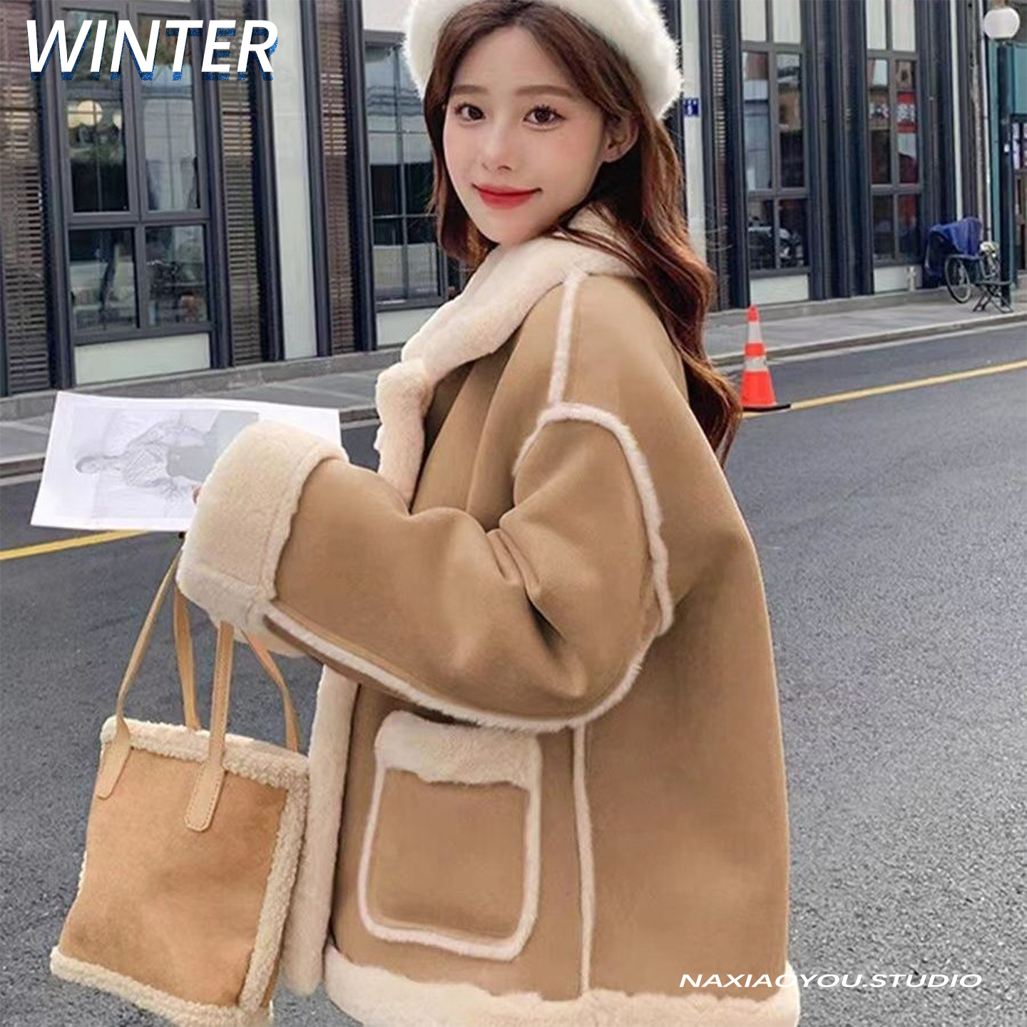 韩系高级感短款羊羔毛皮毛一体机车服女2025新款秋冬加厚气质外套