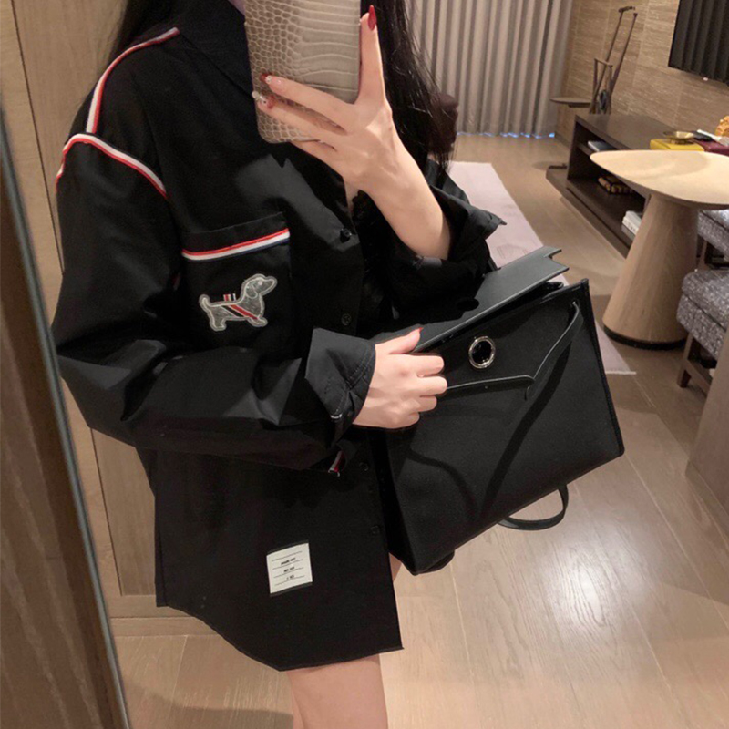 小众高级学院风织带小狗衬衫女宽松慵懒韩式上衣春夏防晒衬衣潮牌