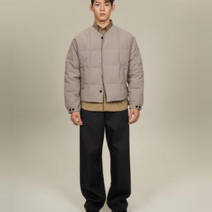 AaNn 简约绗线格子牛角扣无领棉服