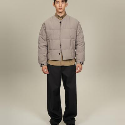 AaNn 简约绗线格子牛角扣无领棉服