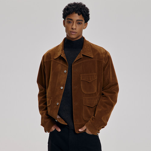 AaNn 做旧三袋西部麂皮复古美式夹克