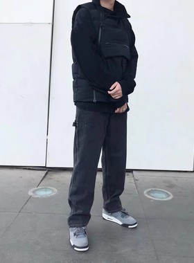 AaNn normcore 4w44设计复古宽松年代水洗黑色工装廓形牛仔裤