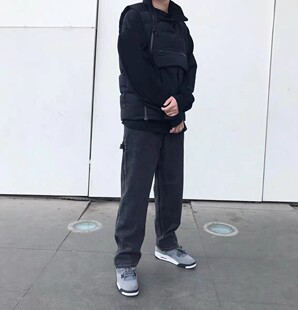 廓形牛仔裤 4w44设计复古宽松年代水洗黑色工装 normcore AaNn