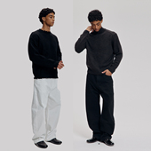 AaNn 长裤 14盎司法式 弯刀剪裁黑色立体宽松廓形fit牛仔裤