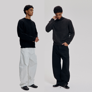 长裤 弯刀剪裁黑色立体宽松廓形fit牛仔裤 14盎司法式 AaNn