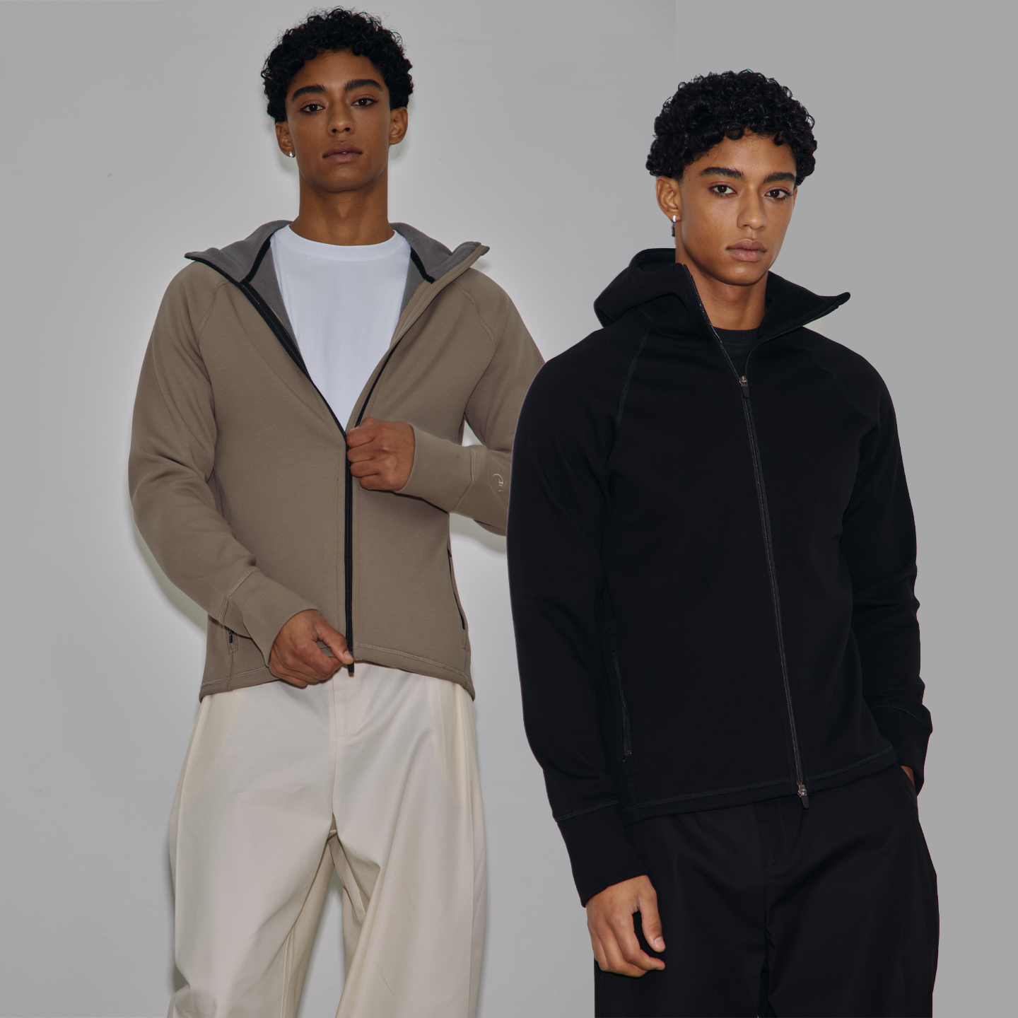 AaNn 细格骨架抓绒保暖层修身连帽外套