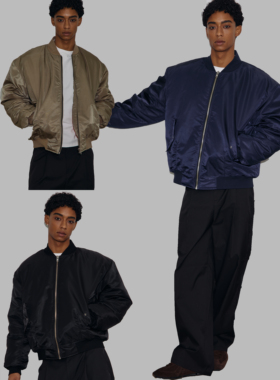 AaNn 光泽尼龙廓形剪裁弯刀袖空军夹克棉服ma1 bomber外套