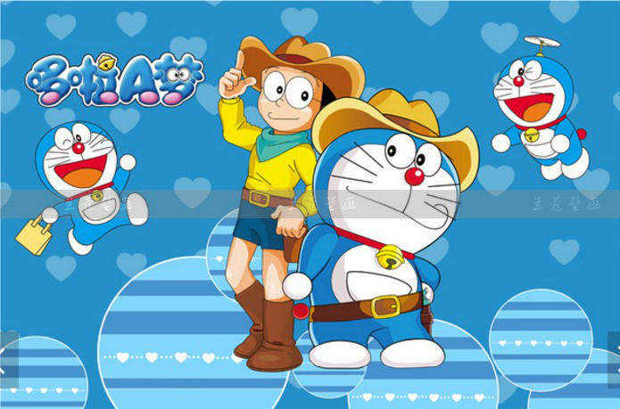 3d无缝大型孩子房哆啦a梦卡通人物机器猫儿童房背景壁纸壁画