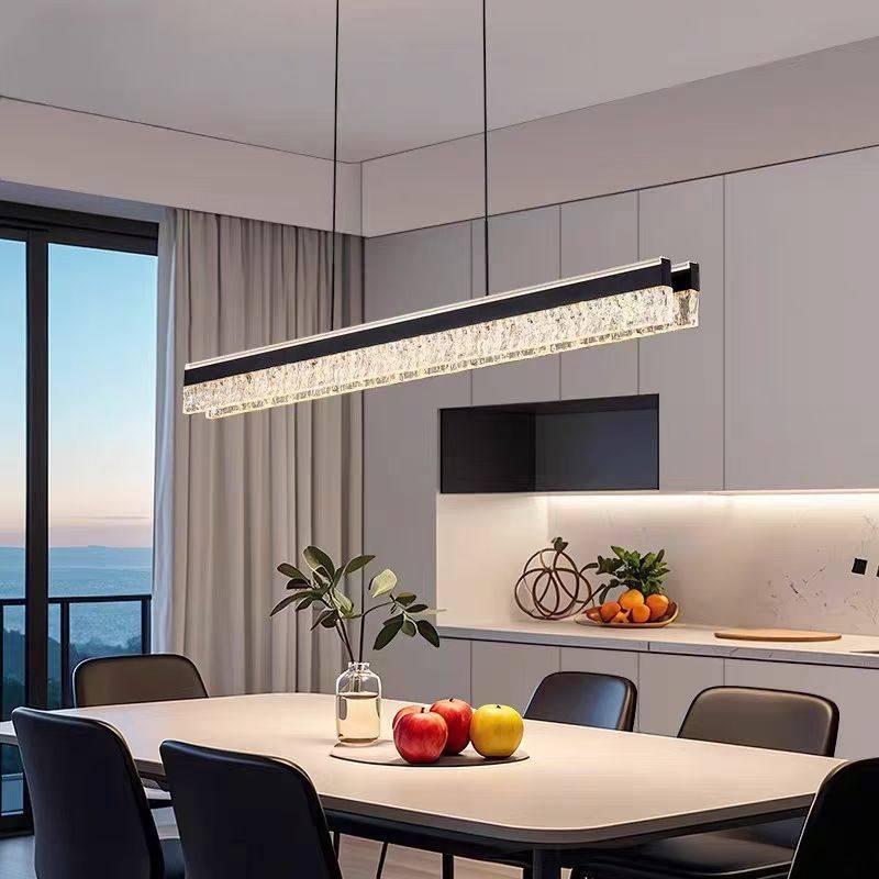 黑色一字冰雕餐厅灯椭圆黑色海浪简约吧台倒台黑白灰高级饭桌吊灯